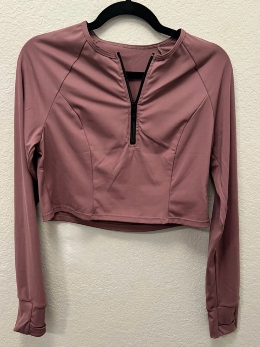 SHEIN Mauve Long-Sleeve Cropped Active Top with Half-Zip - Picture 2 of 4